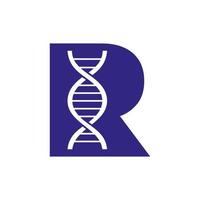 lettre initiale r concept de logo adn pour la biotechnologie, la santé et la médecine modèle vectoriel d'identité