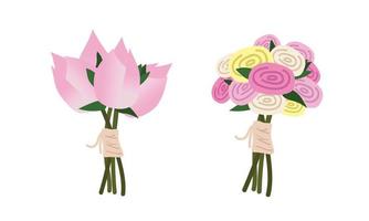 ensemble vectoriel de clipart de bouquets de mariée mariage vietnamien. bouquet de mariage vietnamien illustration vectorielle plane. lotus, style de dessin animé de bouquet de fleurs roses. concept de cérémonie de mariage traditionnel vietnamien