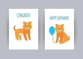 carte de voeux avec des chiots. cartes de joyeux anniversaire avec un personnage de chien mignon. illustration vectorielle vecteur