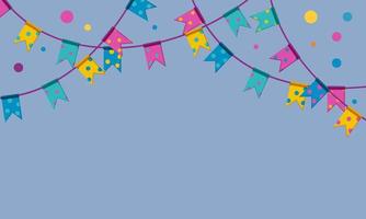guirlandes de festival avec des confettis. drapeaux sur chaîne suspendus au-dessus. cadre supérieur pour bannières. illustration vectorielle vecteur