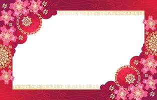 nouvel an chinois floral rose avec fond rouge vecteur