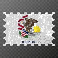 timbre-poste avec drapeau grunge de l'état de l'illinois. illustration vectorielle. vecteur