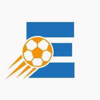 lettre initiale e concept de logo de football avec icône de football en mouvement. symbole de logo de football vecteur
