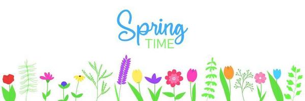bannière de printemps avec fleur et texte de lettrage. illustration vectorielle. vecteur