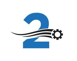 logo de la roue dentée de la lettre 2. icône industrielle automobile, logo d'engrenage, symbole de réparation de voiture vecteur