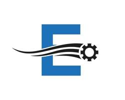 logo de la roue dentée de la lettre e. icône industrielle automobile, logo d'engrenage, symbole de réparation de voiture vecteur