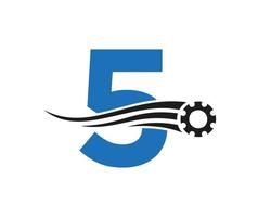 logo de la roue dentée de la lettre 5. icône industrielle automobile, logo d'engrenage, symbole de réparation de voiture vecteur