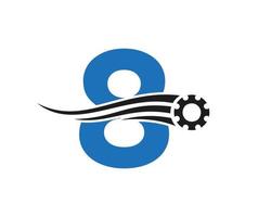 logo de la roue dentée de la lettre 8. icône industrielle automobile, logo d'engrenage, symbole de réparation de voiture vecteur
