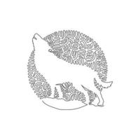 courbe continue dessin d'une ligne d'art abstrait de loup prédateur en cercle. l'illustration vectorielle de course modifiable sur une seule ligne du loup est un chien sauvage pour le logo, la décoration murale, l'art imprimable boho vecteur