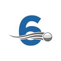 concept de logo de golf lettre 6 avec icône de balle de golf en mouvement. modèle de vecteur de symbole de logo de sport de hockey