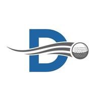 concept de logo de golf lettre d avec icône de balle de golf en mouvement. modèle de vecteur de symbole de logo de sport de hockey