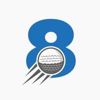 concept de logo de golf lettre 8 avec icône de balle de golf en mouvement. modèle de vecteur de symbole de logo de sport de hockey