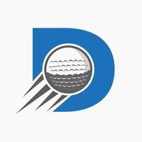 concept de logo de golf lettre d avec icône de balle de golf en mouvement. modèle de vecteur de symbole de logo de sport de hockey