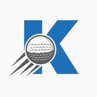 concept de logo de golf lettre k avec icône de balle de golf en mouvement. modèle de vecteur de symbole de logo de sport de hockey