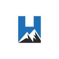 signe vectoriel du logo de montage de la lettre h. le logo du paysage de montagne se combine avec l'icône et le modèle de la colline