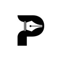 lettre initiale p icône de plume de stylo pour l'éducation logo et symbole de loi alphabet basé sur un modèle vectoriel
