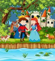 scène avec prince et princesse au château vecteur