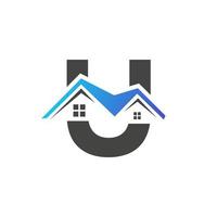 lettre initiale u logo immobilier avec toit de construction de maison pour investissement et modèle d'entreprise vecteur