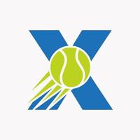 lettre initiale x concept de logo de tennis avec icône de balle de tennis en mouvement. modèle vectoriel de symbole de logo de sport de tennis