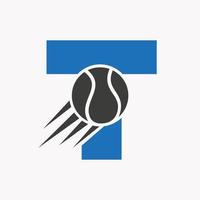 lettre initiale t concept de logo de tennis avec icône de balle de tennis en mouvement. modèle vectoriel de symbole de logo de sport de tennis