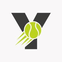 lettre initiale y concept de logo de tennis avec icône de balle de tennis en mouvement. modèle vectoriel de symbole de logo de sport de tennis