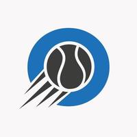 lettre initiale o concept de logo de tennis avec icône de balle de tennis en mouvement. modèle vectoriel de symbole de logo de sport de tennis