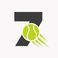 lettre initiale 7 concept de logo de tennis avec icône de balle de tennis en mouvement. modèle vectoriel de symbole de logo de sport de tennis