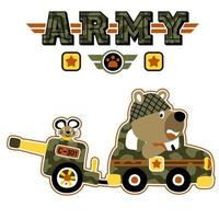 ours drôle avec des souris sur un véhicule militaire, éléments militaires, illustration de dessin animé vectoriel