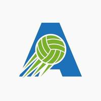 lettre initiale un concept de logo de volley-ball avec icône de volley-ball en mouvement. modèle de vecteur de symbole de logo de sport de volley-ball