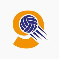 lettre initiale 9 concept de logo de volley-ball avec icône de volley-ball en mouvement. modèle de vecteur de symbole de logo de sport de volley-ball