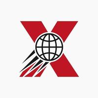 concept de logo global lettre x avec icône du monde en mouvement. modèle de vecteur de symbole de logo mondial