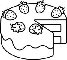le gâteau aux fraises à la vanille a été divisé ligne d'illustration d'élément d'icône de dessert avec un style de couleur blanche vecteur