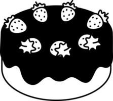 gâteau aux fraises vanille dessert icône élément illustration semi-solide noir et blanc vecteur