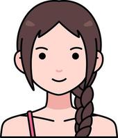 avatar utilisateur femme fille personne gens mignon natte cheveux coloré contour style vecteur