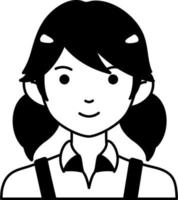 mignon femme fille avatar utilisateur personne gens cheveux courts semi solide noir et blanc vecteur