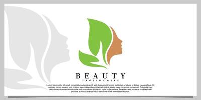 création de logo de beauté avec tête de femme et concept créatif de feuille vecteur