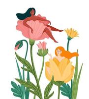 illustration vectorielle isolée de jolies femmes en fleurs. concept de journée internationale de la femme pour carte, affiche, dépliant et autre utilisation vecteur
