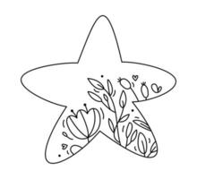printemps de ligne étoile bébé vecteur dessiné main mignon avec baies de ligne, branches, texture de fleur. illustration de contour d'icône pour bébé de carte de voeux, conception de sites Web, invitation