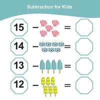 compter les articles d'été pour le préscolaire. feuille de calcul mathématique imprimable. jeu de mathématiques pour le préscolaire. fichier vectoriel. vecteur