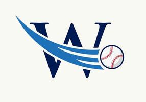 concept de logo de baseball lettre w avec modèle vectoriel d'icône de baseball en mouvement