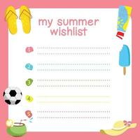 planificateur d'été pour les enfants. pratique de l'écriture pour les enfants. agenda coloré et feuille de calcul. fichier vectoriel. vecteur