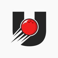 lettre initiale u concept de logo de bowling avec icône de boule de bowling en mouvement. modèle vectoriel de symbole de logo de sport de bowling