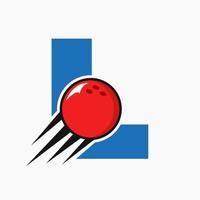 lettre initiale l concept de logo de bowling avec icône de boule de bowling en mouvement. modèle vectoriel de symbole de logo de sport de bowling