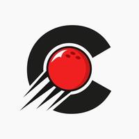 lettre initiale c concept de logo de bowling avec icône de boule de bowling en mouvement. modèle vectoriel de symbole de logo de sport de bowling