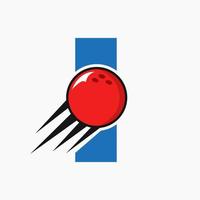 lettre initiale i concept de logo de bowling avec icône de boule de bowling en mouvement. modèle vectoriel de symbole de logo de sport de bowling