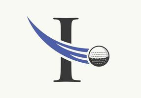 lettre i modèle de conception de logo de golf. signe de l'académie des sports de hockey, symbole du club vecteur