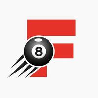 lettre f billard ou création de logo de piscine pour salle de billard ou modèle vectoriel de symbole de club de billard à 8 balles