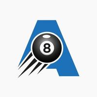 lettre a création de logo de billard ou de piscine pour salle de billard ou modèle vectoriel de symbole de club de billard à 8 balles