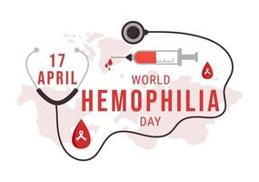 journée mondiale de l'hémophilie le 17 avril illustration avec du sang saignant rouge pour la bannière web ou la page de destination dans des modèles dessinés à la main de dessin animé plat vecteur