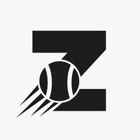concept de logo de tennis lettre z avec icône de balle de tennis en mouvement. modèle vectoriel de symbole de logo de sport de tennis